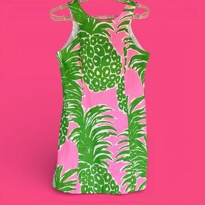 Lilly Pulitzer Shift Dress Sz 8 Largo Pink Pout Flamenco Pineapple Green Resort
